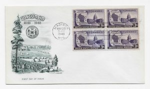 US 957 (Me-28) 3c Wisconsin Statehood blk 4 on FDC Artmaster Cachet ECV $12.50