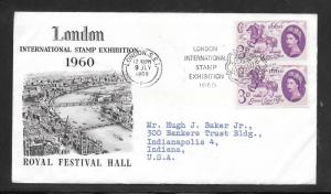 Just Fun Cover #375 GREAT BRITAIN LONDON STAMP 1960 EXPO COVER to US (my3107)