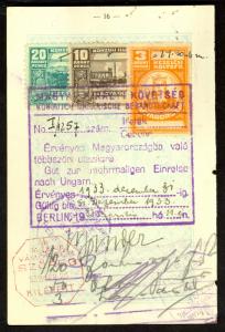 HUNGARY 1933 CONSUL FEES AND VISA REVENUES on PASSPORT PAGE