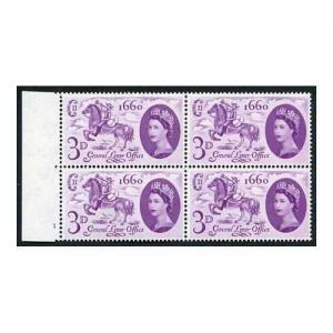 SG619a 1960 3d GLO with Broken Mane Variety Block of 4 U/M