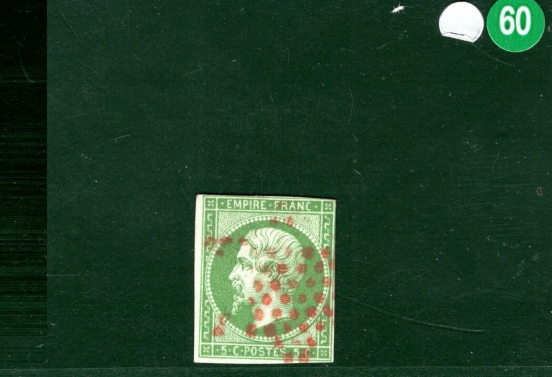 FRANCE Classic Scott.13 5c Green NAPOLEON Used RED *STAR* CANCELLATION SGREEN60