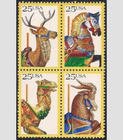 U.S.#2393a Carousel Animals 25c Block of 4, MNH.