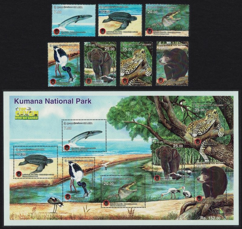 Sri Lanka Stork Bird Elephant Turtle Whale Leopard Bear 7v+MS 2015 MNH