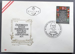 Austria #822 First Day Cover Repub Austria 50th Anniv Article I