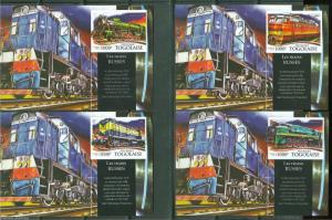 TOGO 2015 RUSSIAN  TRAINS  SET OF FOUR DELUXE SOUVENIR SHEETS