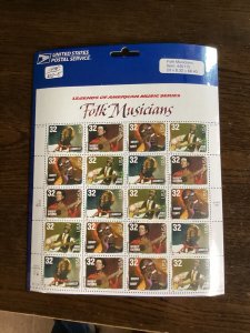 Scott#3212-3215-Folk Musicians-Full Sheet Of 20 Stamps-MNH-1998-US