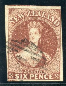 New Zealand 1862 QV 6d red-brown very fine used. SG 43. Sc 14.