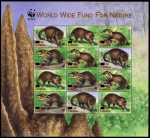 Liberia WWF Liberian Mongoose Sheetlet of 3 sets with Ovpt 1999 MNH