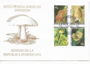 DOMINICAN REPUBLIC 2001, DOMINICANA, MUSHROOMS SET OF 4 ON FIRST DAY COVER FDC