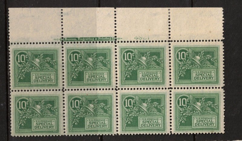 USA #E7 Very Fine Mint Top Plate Block Of Eight Lightly Hinged