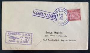 1930 Colon Canal Zone Panama First Flight Airmail Cover To El Salvador 346 Flown