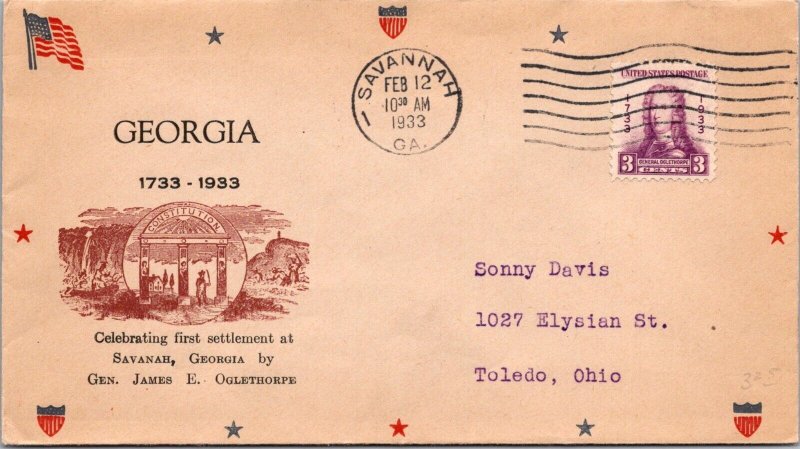 FDC 1933 SC #726 Gill Cachet - Savannah, GA - Single - F70900