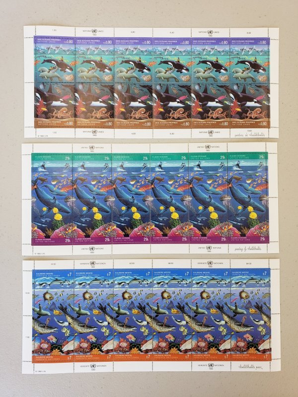 1992 U.N. Clean Ocean, MNH 3 Panes of 12 stamps each, Cat. $34 (S30969)