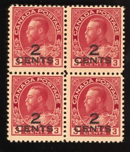 Canada Scott 140 Mint NH OG 2x2 block 2c on 3c Carmine 1926 Lot T693 bhmstamps