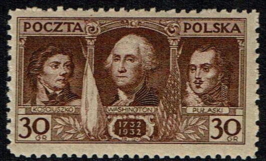 Poland Scott 267 (SW 235) MNH (1932) Kosciuszko - Washington - Pulaski