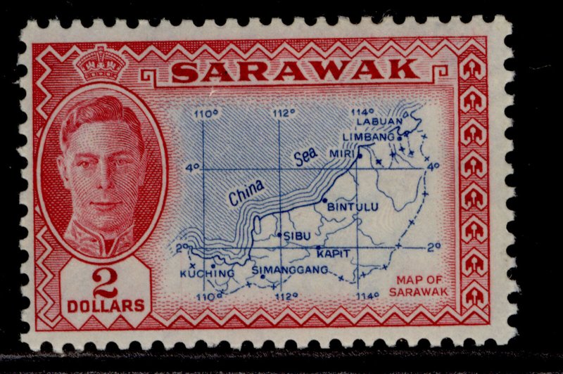 SARAWAK GVI SG184, $2 blue & carmine, NH MINT. Cat £45.