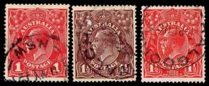 1914-24 AUSTRALIA #21, 24 & 26 KING GEORGE V - USED - VF - CV$5.10 (ESP#2842)