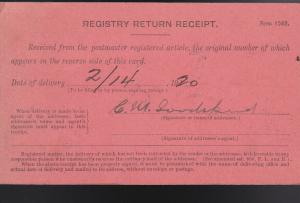 Feb 14 1920 Registry Return Receipt (Skaneateles NY) Valentines Day Cancel