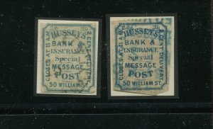 87L41 Hussey's Post New York  Used Stamps as Taken from Perry Album (Bx 1961)