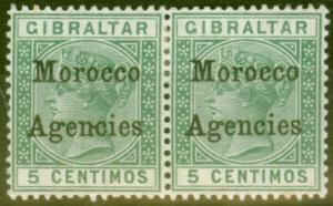 Morocco Agencies 1899 5c Green SG9c Hyphen Between N C in Pair with Normal Fine