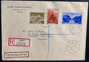 1938 Oslo Norway  First Day Cover FDC To Edgware England Sc#181 - 183