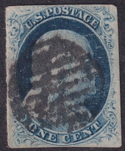 #9 Used, Nearly 4 margins, nice grid cancel, tiny thin (CV $100 - ID29020)