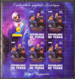 Chad 2013 Space Y. Gagarin (4) sheet of 5 MNH