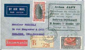 POSTAL HISTORY: AIRMAIL cover COTE DES SOMALIS - MULLER N° 16: INTRES DJIBOUTI