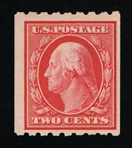 GENUINE SCOTT #391 MINT OG NH 1910 CARMINE PERF-8½ SL-WMK COIL SINGLE  #7004