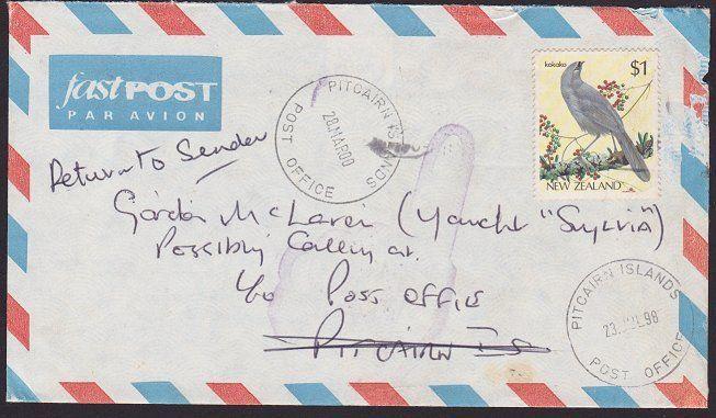 NEW ZEALAND TO PITCAIRN IS 1998 cover RETURNED TO SENDER....................5223