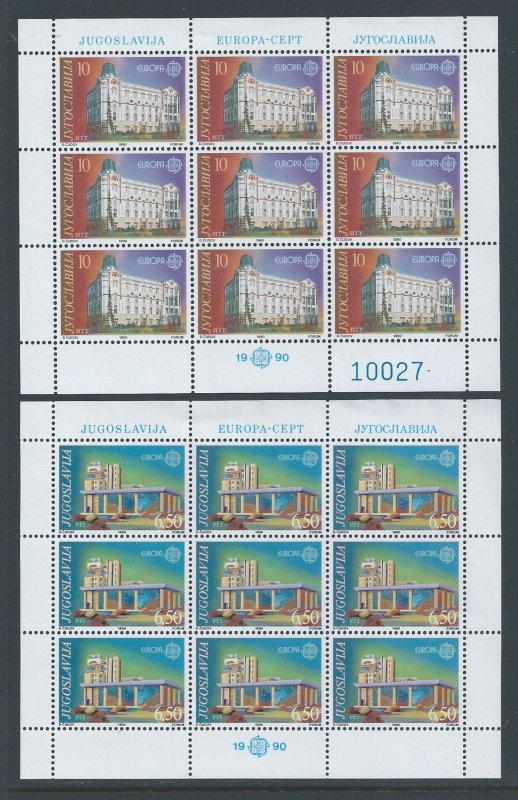 Yugoslavia #2040-1 NH Europa 1990 - Post Offices - Sheetlets of 9