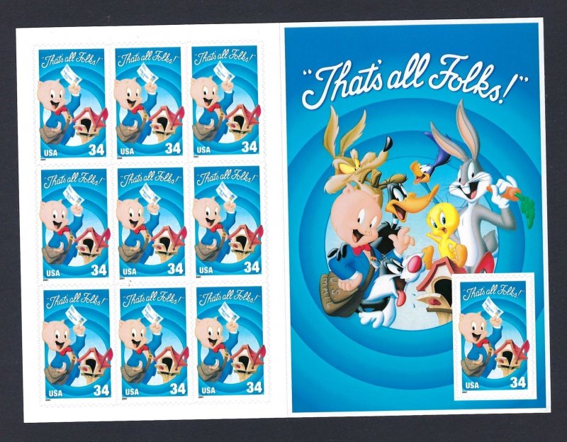 U.S. #3534 PORKY PIG PANE MINT, NH @ FACE VALUE!