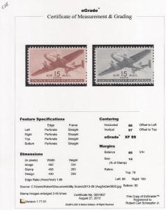 C28 15 cents Transport Plane Stamp M OG NH EGRADED XF 89 XXF