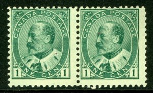 Canada 1903-08 KEVII Admiral 1¢ Green  pAIR Scott #89 MNH **G90** 