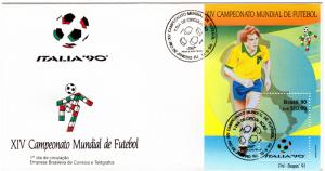 Brazil 1990 Sc#2244 World Cup Football Italy S/S Official F.D.C.