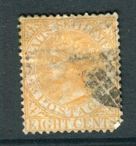 STRAITS SETTLEMENTS; 1867 classic QV Crown CC issue used shade of 8c.