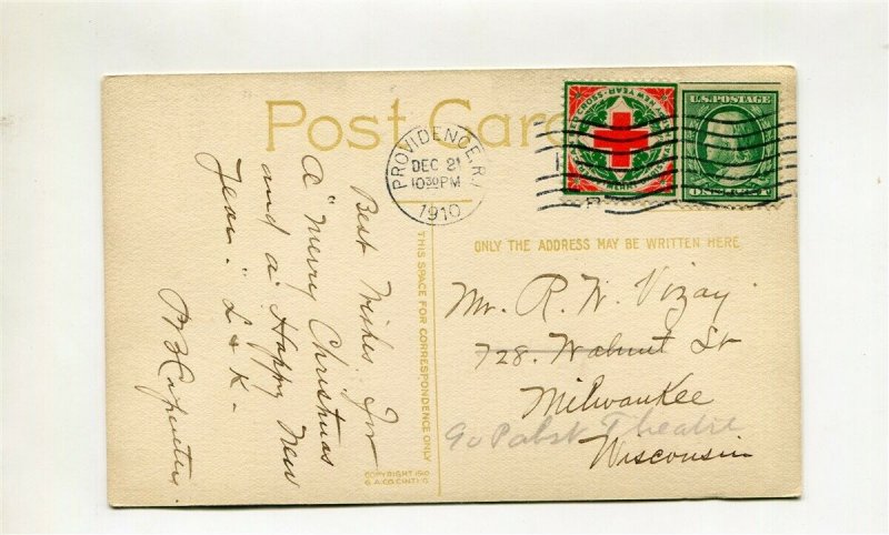 1910 Christmas Seal TIED TO POST CARD with Cancel