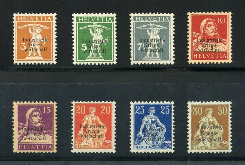 SWITZERLAND BOARD OF TRADE SCOTT#1O1/08, ZUMSTEIN D1/1-8 THIN OVERPRINTS MINT LH