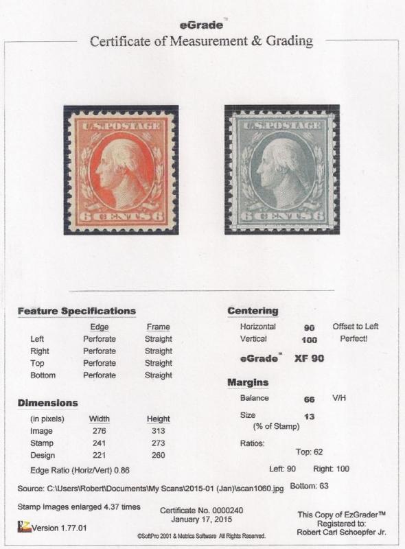 506 6 cents Washington Stamp mint OG NH EGRADED XF 90 XXF
