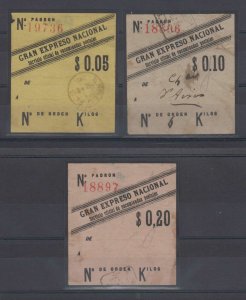 ARGENTINA 1888 PARCEL POST GRAN EXPRESO NACIONAL 3 IMPERF SINGLES ARRECIFES Cds+ 