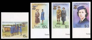 Nevis #423-426, 1985 Girl Scouts, imperf. sheet margin set of four, never hinged