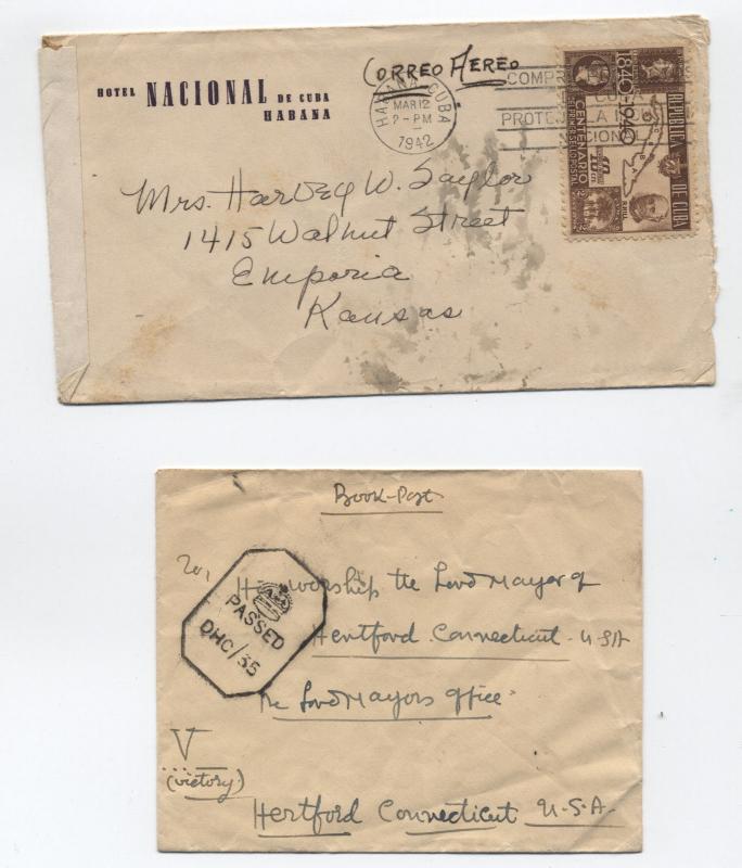 Pair of 1942 WWII censored covers Havana and India to US [y1851]