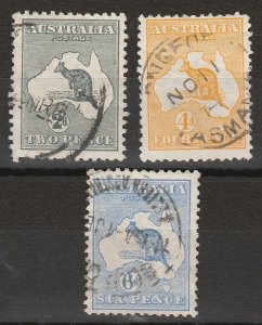 AUSTRALIA 1913 KANGAROO 2D 4D AND 6D 1ST WMK USED