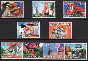 Tajikistan 2001 Looney Tunes/Bugs Bunny/DISNEY CHARACTERS Set (9) MNH