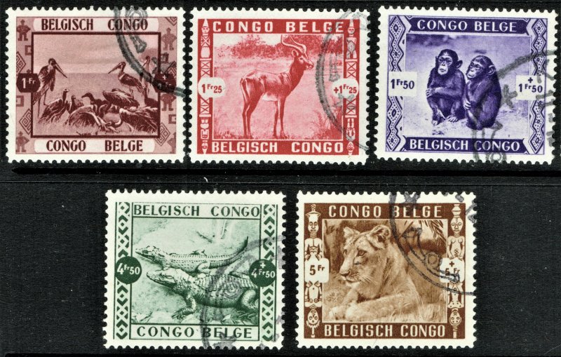 [st1598] BELGIAN CONGO 1939 Scott#B27/31 used Animals *Zoological Garden*