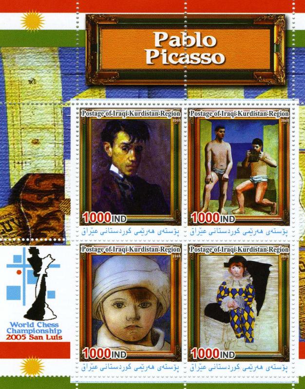 Iraqi Kurdistan Region 2005 PICASSO Paintings Chess Sheet Perforated Mint (NH)