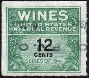 RE125 12¢ Wine Revenue Stamp (1942) Used