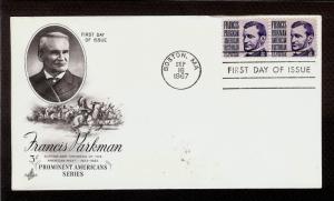 FIRST DAY COVER #1281 Francis Parkman 3c Pair ARTCRAFT U/A FDC 1967
