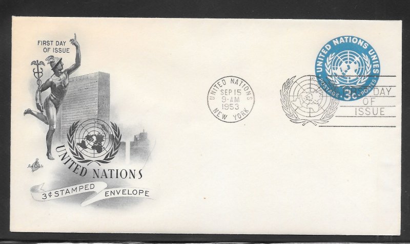 Just Fun Cover United Nations #U1 FDC Artcraft Cachet (my4734)