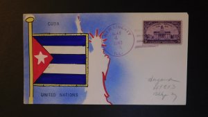 1943 New Liberty IL Patriotic Cover Mae Weigand Hand Painted Cuba United nations